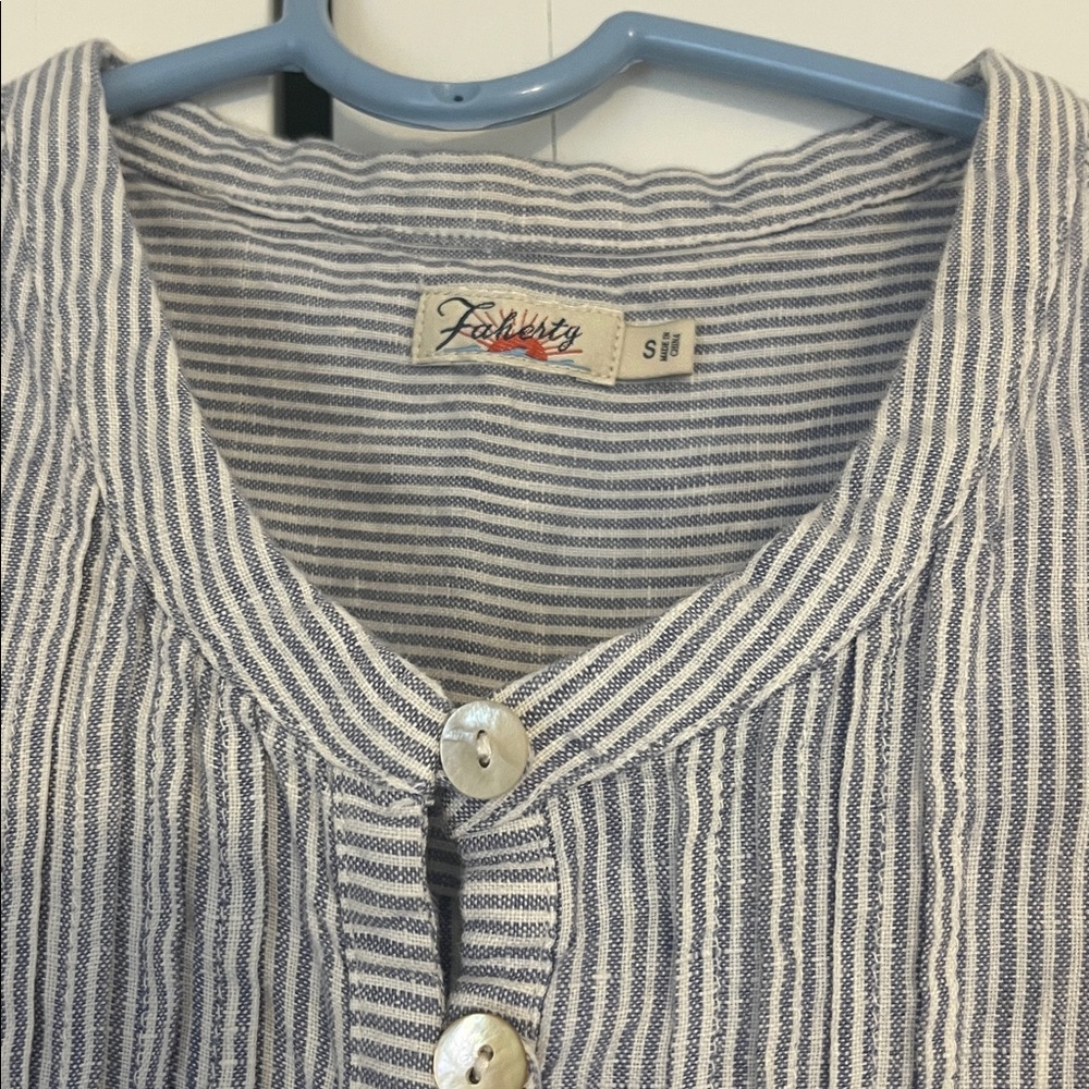 Faherty Isha 100% Linen Mini Dress blue and white stripe size S - Picture 4 of 8